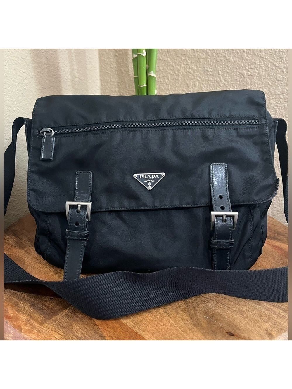 Prada Black Nylon Crossbody Messenger with Buckle Detail
